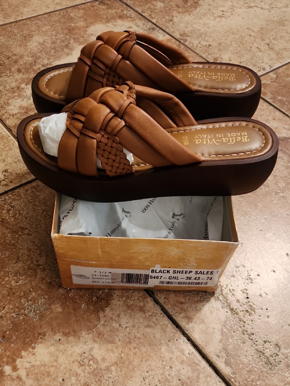Bella Vitta Women's Tan Braided Platform Sandals Made In Italy